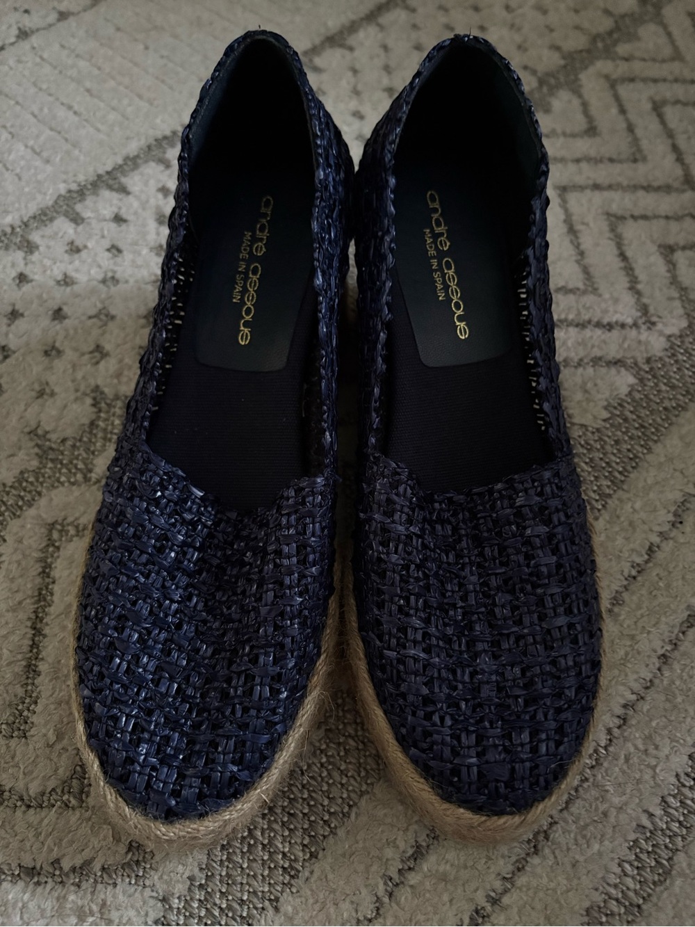 Andre Assous - PATTI Navy Wedges Womens Size 9 Made In SPAIN